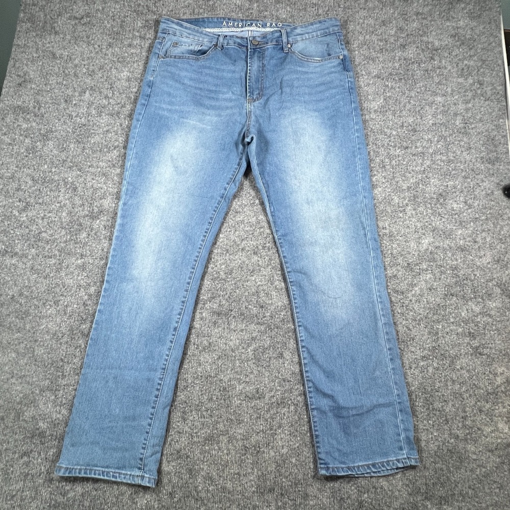 American Rag Straight Jeans Mens 36x32 Blue Cotton Stretch Mid Rise Light Wash